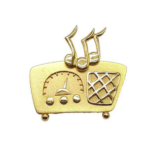 Casual Corner Radio Music Brooch Pin Gold Tone Vintage